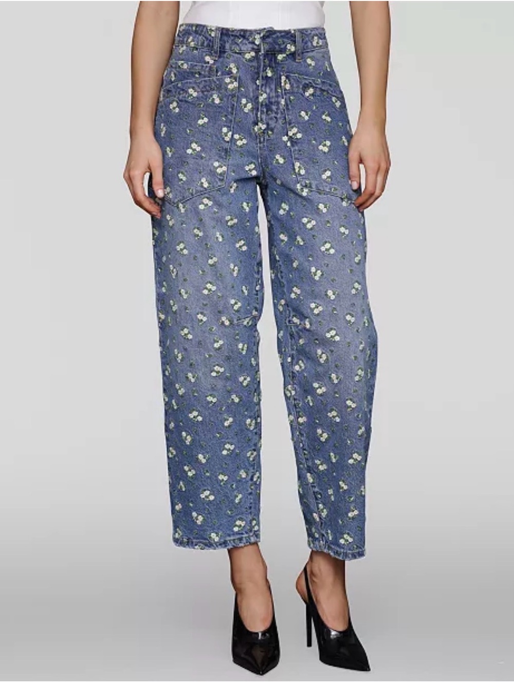 Avec Les Filles Blue Floral Straight-Leg Jeans